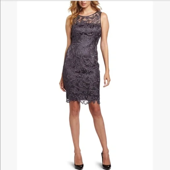 Adrianna Papell | Dresses | Adrianna Papell Gray Illusion Neck Lace Sheath Dress In Color Charcoal | Poshmark Adrianna Papell | Dresses | Adrianna Papell Gray Illusion Neck Lace Sheath Dress In Color Charcoal | Poshmark